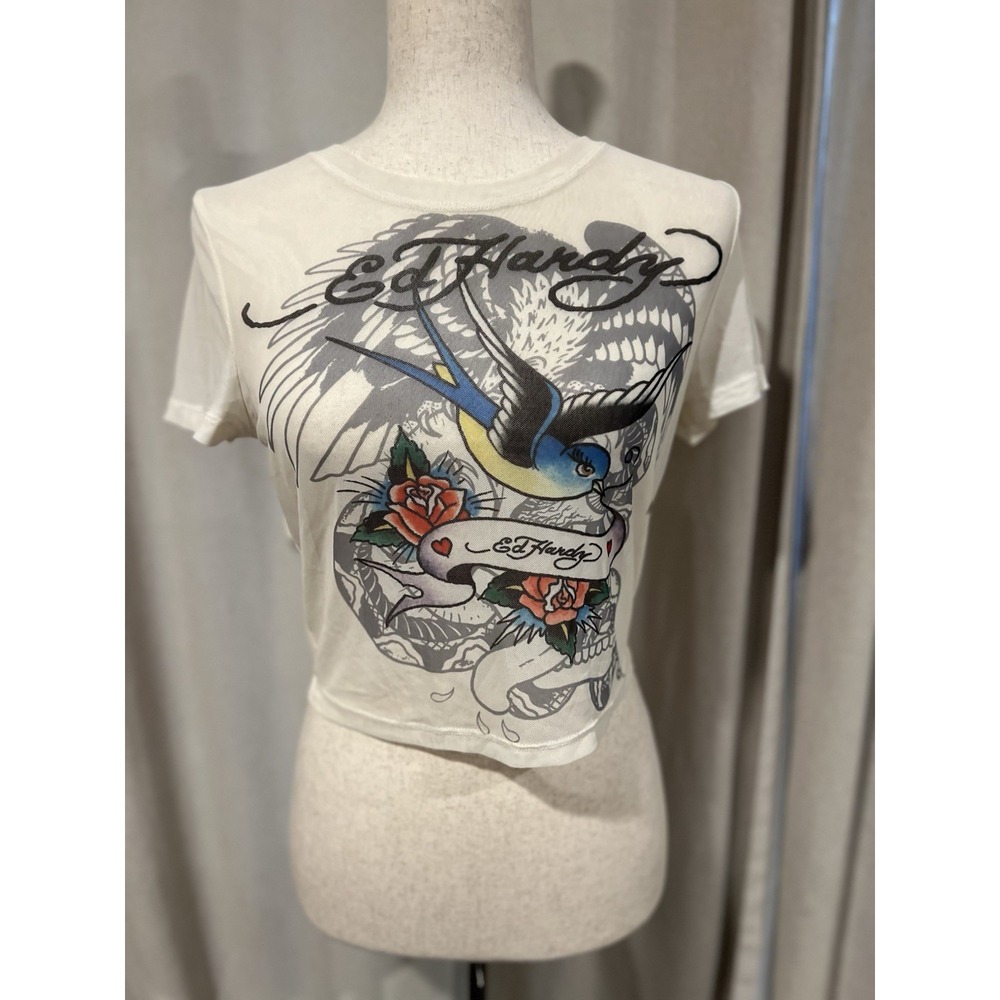 Ed Hardy Women's Shear Mesh‎ Crop Top Shirt Large